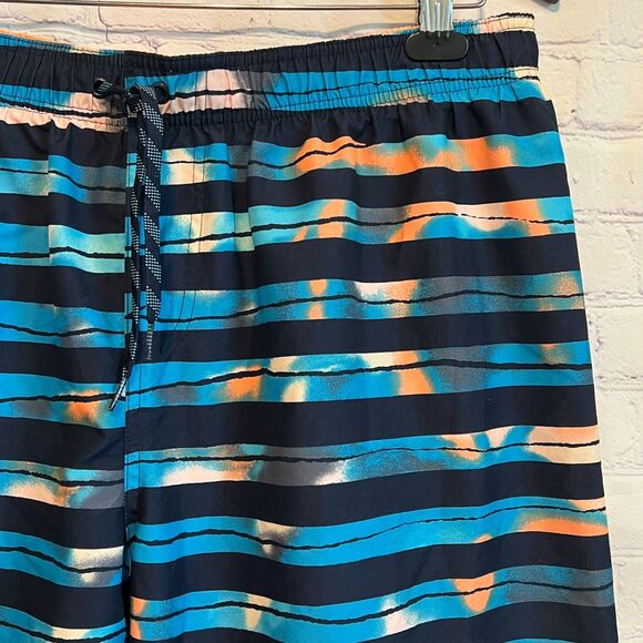 Nike Swim Trunks Repel Shorts Mens XL Mesh Lined Drawstring Blue Stripe Tie Dye - Picture 2 of 7